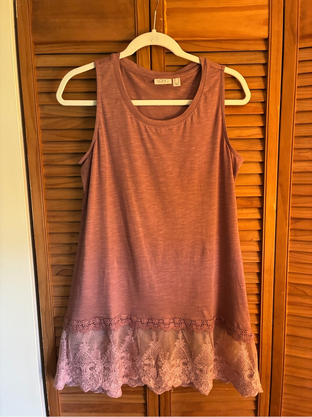 LOGO by Lori Goldstein Lavender Lace-Trim Tank